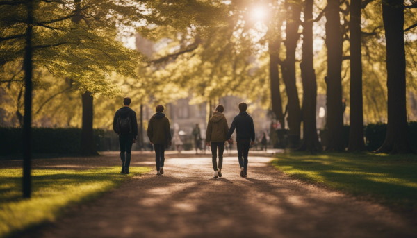 تصیویر چهار نفر در حال قدم زدن در پارک