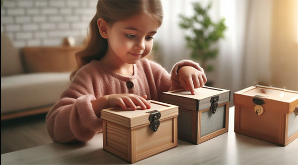 دختری دو جعبه روی میز را امتحان می کند