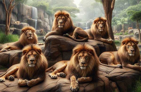 شش شیر در باغ وحش