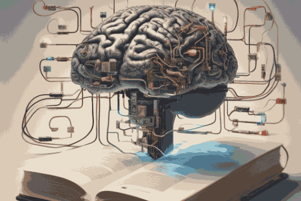 تصویر یک مغز بر روی کتاب که یادآور علم یادگیری ماشین است