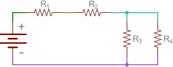 مدار الکتریکی ترکیبی با چهار مقاومت