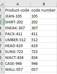 نوشتن کد محصولات در ستونی جداگانه