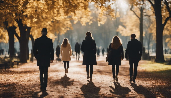 تصویر چند نفر در حال قدم زدن در پارک
