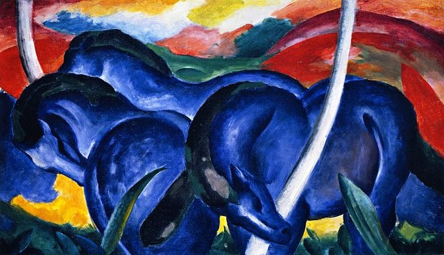 نقاشی اسب های بزرگ آبی اثر فرانتس مارک در سبک اکسپرسیونیسم 