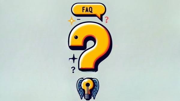  یک علامت سوال بزرگ زرد با نوشته FAQ