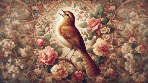 پرنده میان گل‌ها با نقوش سنتی ایرانی