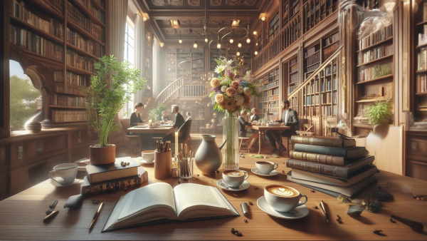 کتابخانه‌ای بزرگ و زیبا که افرادی در آن در حال مطالعه هستند. 