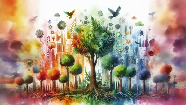 تصویری نمادین از درخت‌هایی رنگی