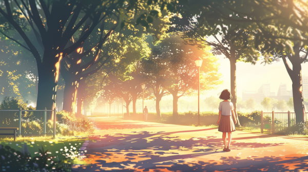 تصویر دختری در حال قدم زدن در پارک