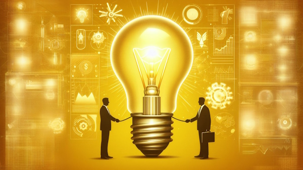تصویر دو مرد در حال روشن کردن یک لامپ نمادی از نوآوری- کسب و کار چیست