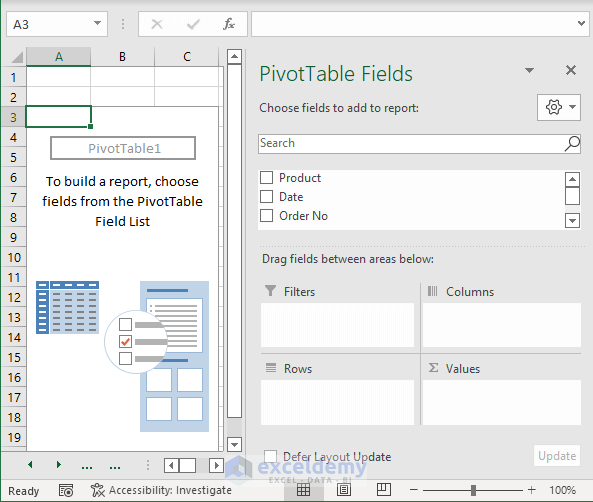 جدول پیوت ایجاد شده توسط اکسل در یک Worksheet جدید در اکسل