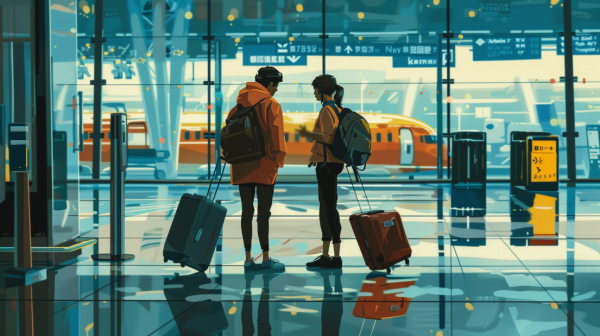 تصویر دو مسافر در فرودگاه