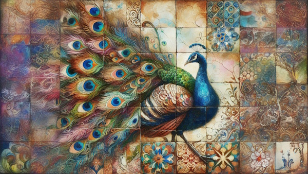 طاووس با پس زمینه کاشی های سنتی ایرانی - اسلوب معادله چیست