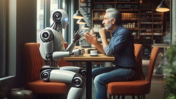 ربات هوش مصنوعی در حال مکالمه با یک مرد است - چگونه وارد رشته هوش مصنوعی شویم