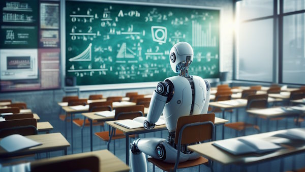 ربات هوش مصنوعی در حال یادگیری ریاضی در کلاس درس است