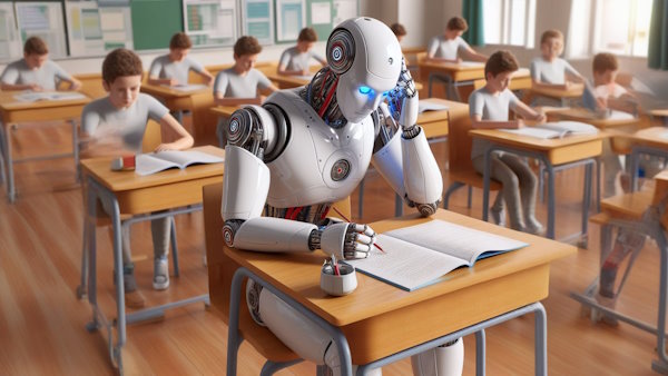 ربات هوش مصنوعی در حال امتحان دادن در کلاس است
