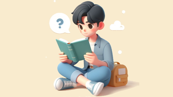 یک پسر نشسته در حال کتاب خواندن