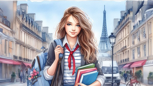 دانش آموز فرانسوی با کتاب صرف فعل Aller در فرانسه در دست