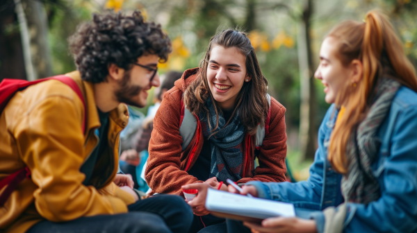گروهی از دانشجویان در حال صحبت کردن در یک پارک