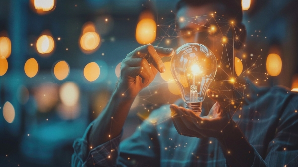 مردی لامپ روشنی را در دست گرفته است - یادگیری راه اندازی کسب و کار با فرادرس