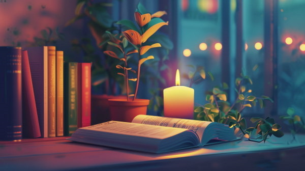 تصویر کتاب و شمع