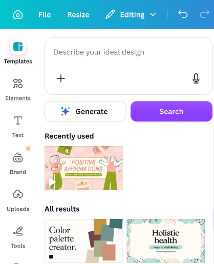 محیط کار با هوش مصنوعی canva برای ساخت پاورپوینت