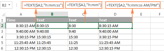 تبدیل ساعت به متن در جدولی اتز داده های زمانی در اکسل