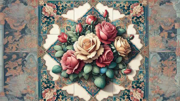 کاشی ایرانی با طرح گل و نقوش سنتی 
