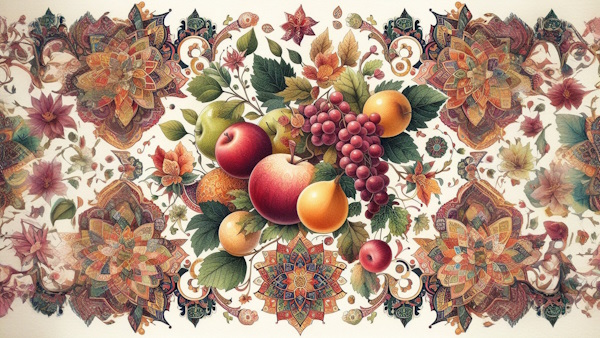 میوه های مختلف با پس زمینه طرح های ایرانی