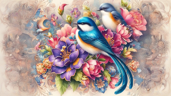پرنده های ایرانی با زمینه گل و نقوش سنتی - فعل آینده چیست