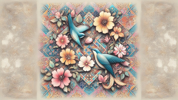 کاشی ایرانی با طرح پرنده و گل
