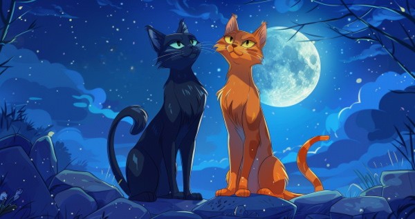 تصویر دو گربه که کنار هم ایستاده‌اند.