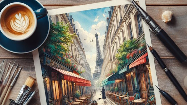 نقاشی نمای برج ایفل از میان یک کوچه پاریسی