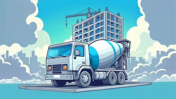 کامیون حمل بتن با پس زمینه ساختمان در حال ساخت - متره و برآورد چیست