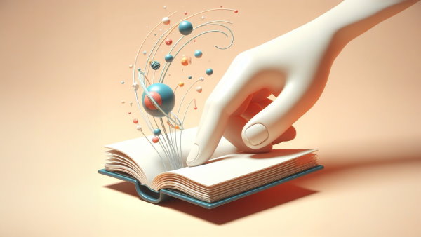 یک دست روی کتاب در حال اشاره به صفحه