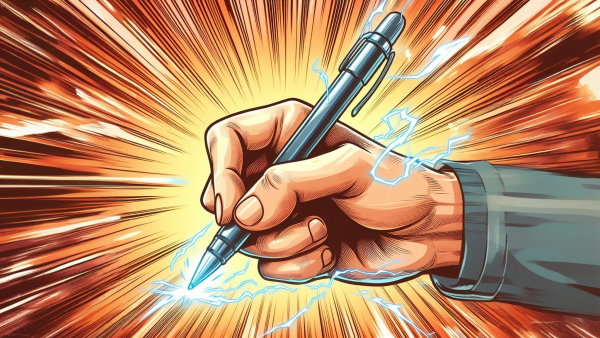 یک دست با خودکار در حال نوشتن سریع با جلوه سرعت بالا در پس زمینه - روش جذر گرفتن سریع