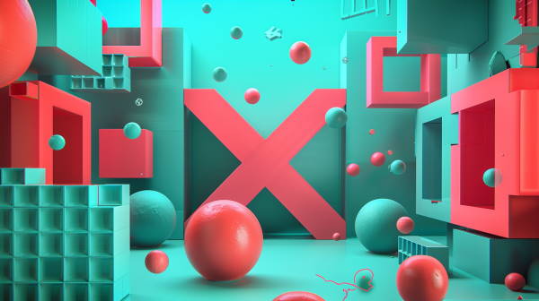 علامت بزرگ X با رنگ قرمز پاستیلی در فضای مکعبی شکل