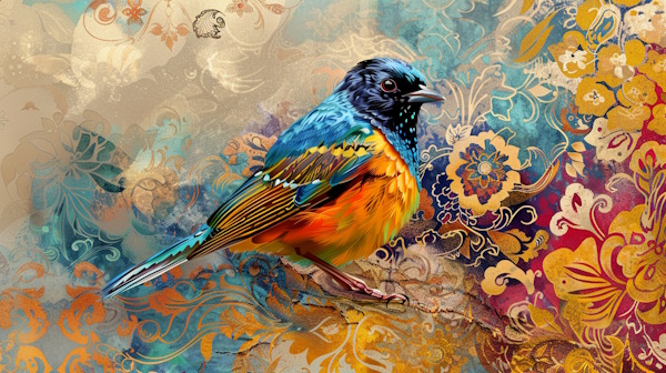 پرنده ای با پس زمینه طرحی ایرانی