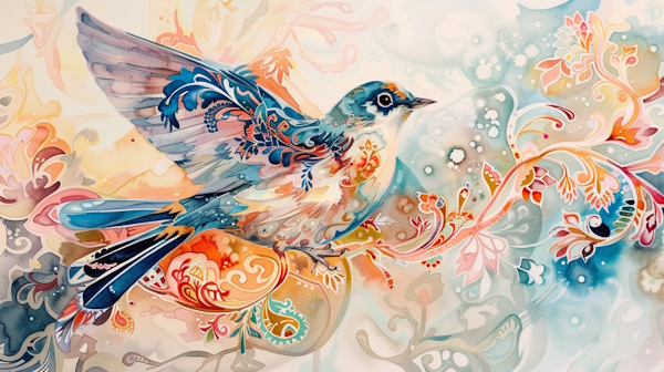 پرنده ایرانی با پس زمینه نقوش سنتی - استعاره مصرحه چیست
