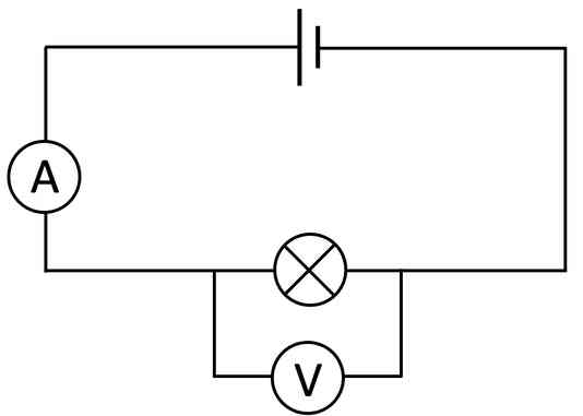 یک مدار الکتریکی شامل اجزایی با حرف V و A نشان داده شده است.