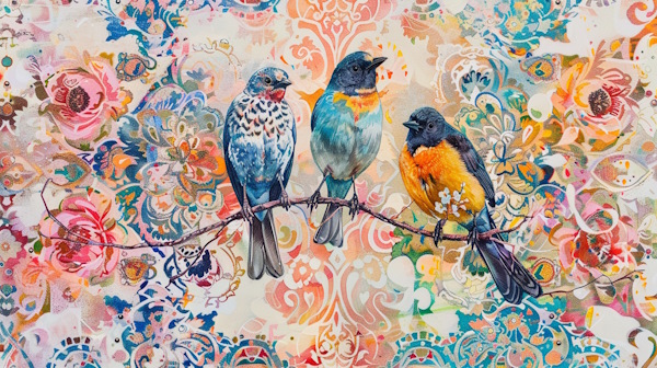 پرنده هایی رو شاخه با پس زمینه طرح های ایرانی-ضمیر پیوسته چیست