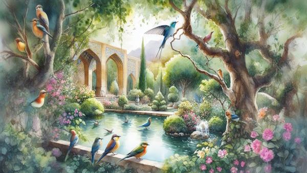 پرنده هایی در باغ ایرانی
