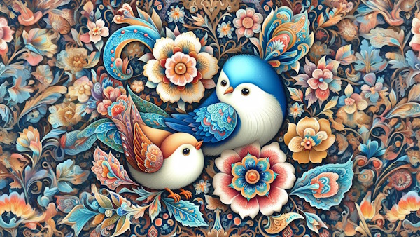 پرنده هایی با طرح ایرانی در میان نقوش سنتی ایرانی-ترکیب وصفی چیست