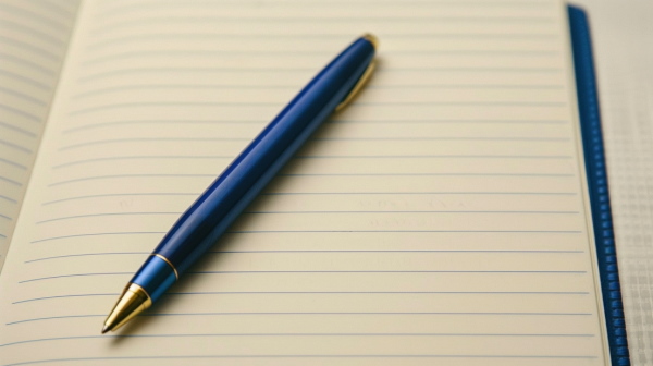 تصویر مدادی آبی روی دفترچه یادداشت