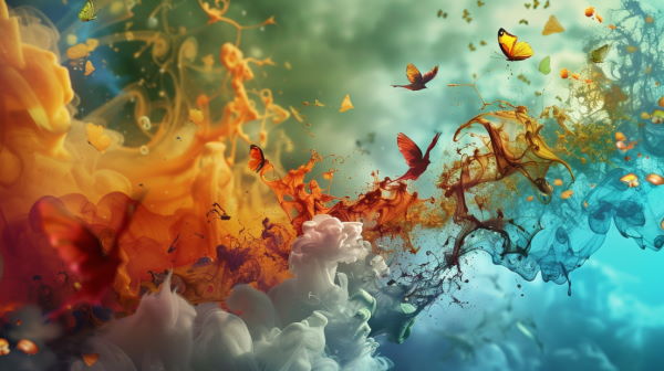 نقاشی رنگی و چند پروانه