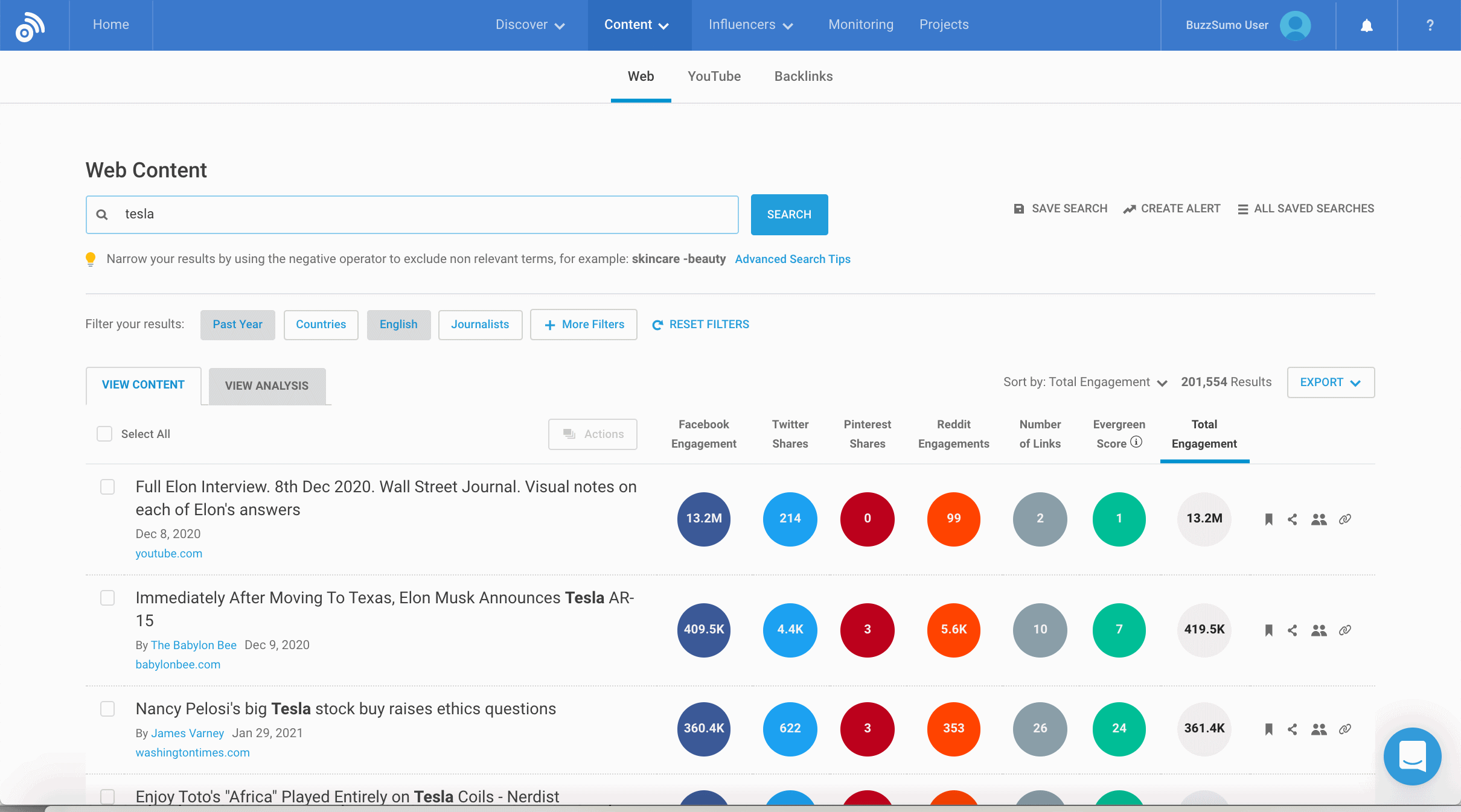 بخش محتواهای مرتبط ابزار Buzzsumo - ابزارهای دیجیتال مارکتینگ در سوشال مدیا مارکتینگ