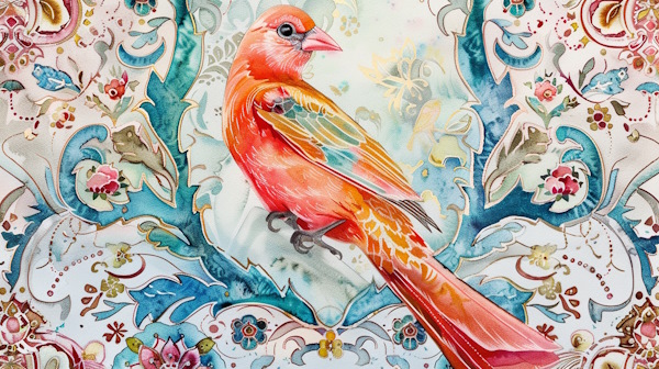 پرنده ای رنگارنگ با پس زمینه طرح های ایرانی-ضمیر پیوسته چیست