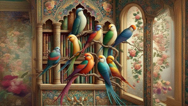 پرنده های رنگارنگ در کتابخانه ایرانی-صفت عالی چیست