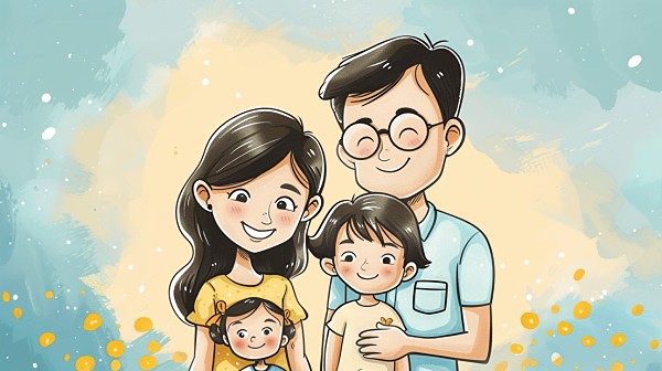 تصویر یک پدرومادر به همراه دو فرزند