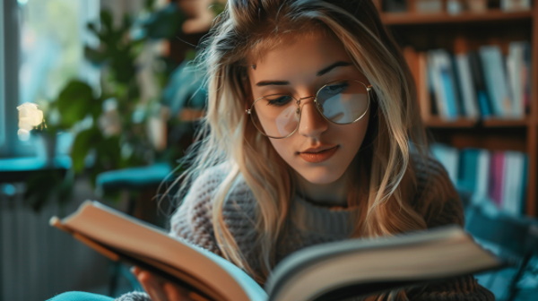 تصویر دختری که کتابی می‌خواند.